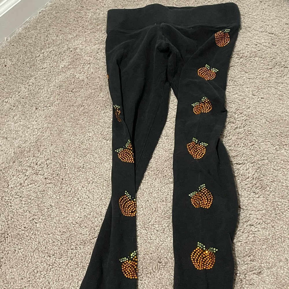 PINK Victoria's Secret Bling Rhinestone Peach Gems Yoga Leggings Pants XS Black